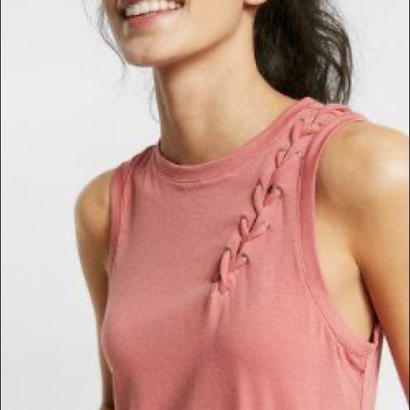 Express Tops - Express Lace Up Shoulder Tank Top